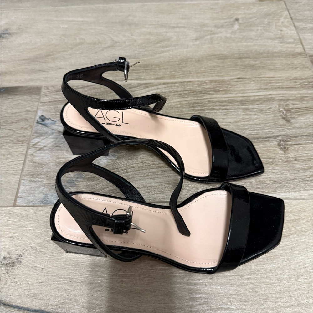 AGL Glossy Black Heeled Sandals